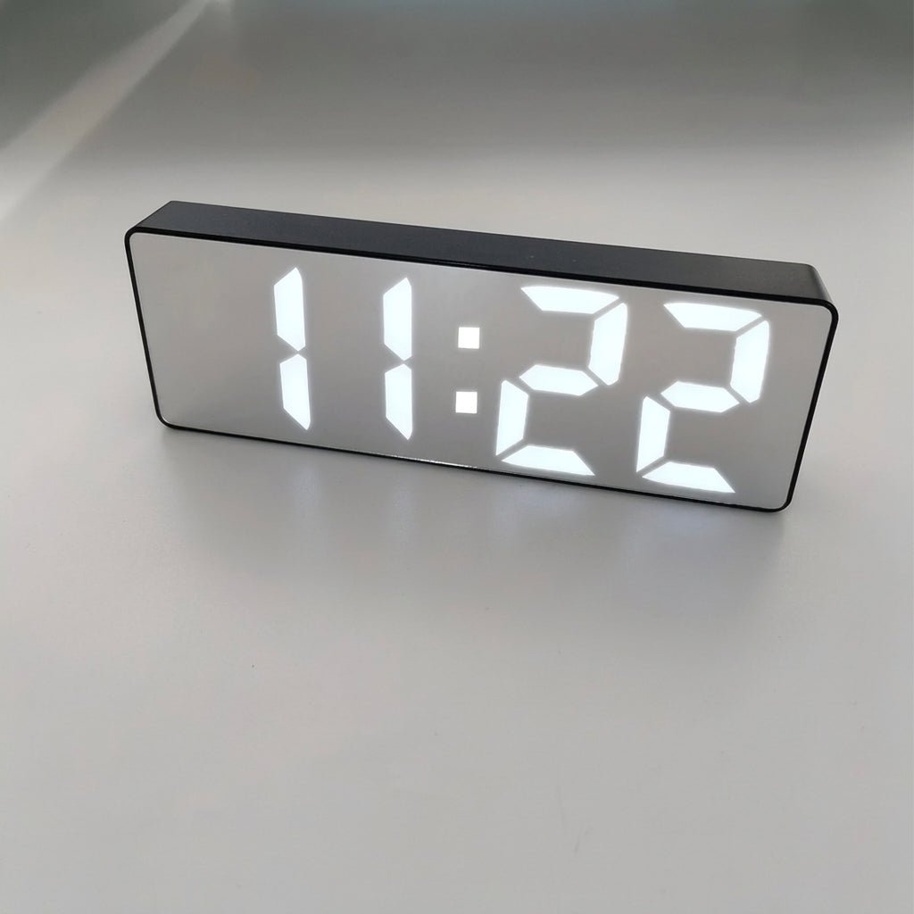 Digital Alarm Clock with LED Mirror Display - Alarm Clock - Glossy Black - Seravelle Home