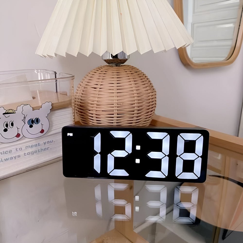 Digital Alarm Clock with LED Mirror Display - Alarm Clock - Midnight Black - Seravelle Home