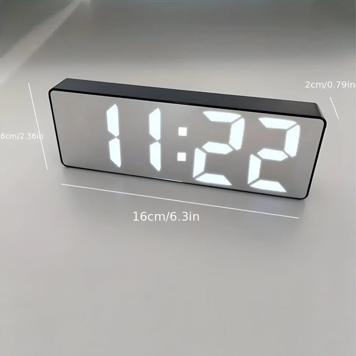 Digital Alarm Clock with LED Mirror Display - Alarm Clock - Glossy Black - Seravelle Home