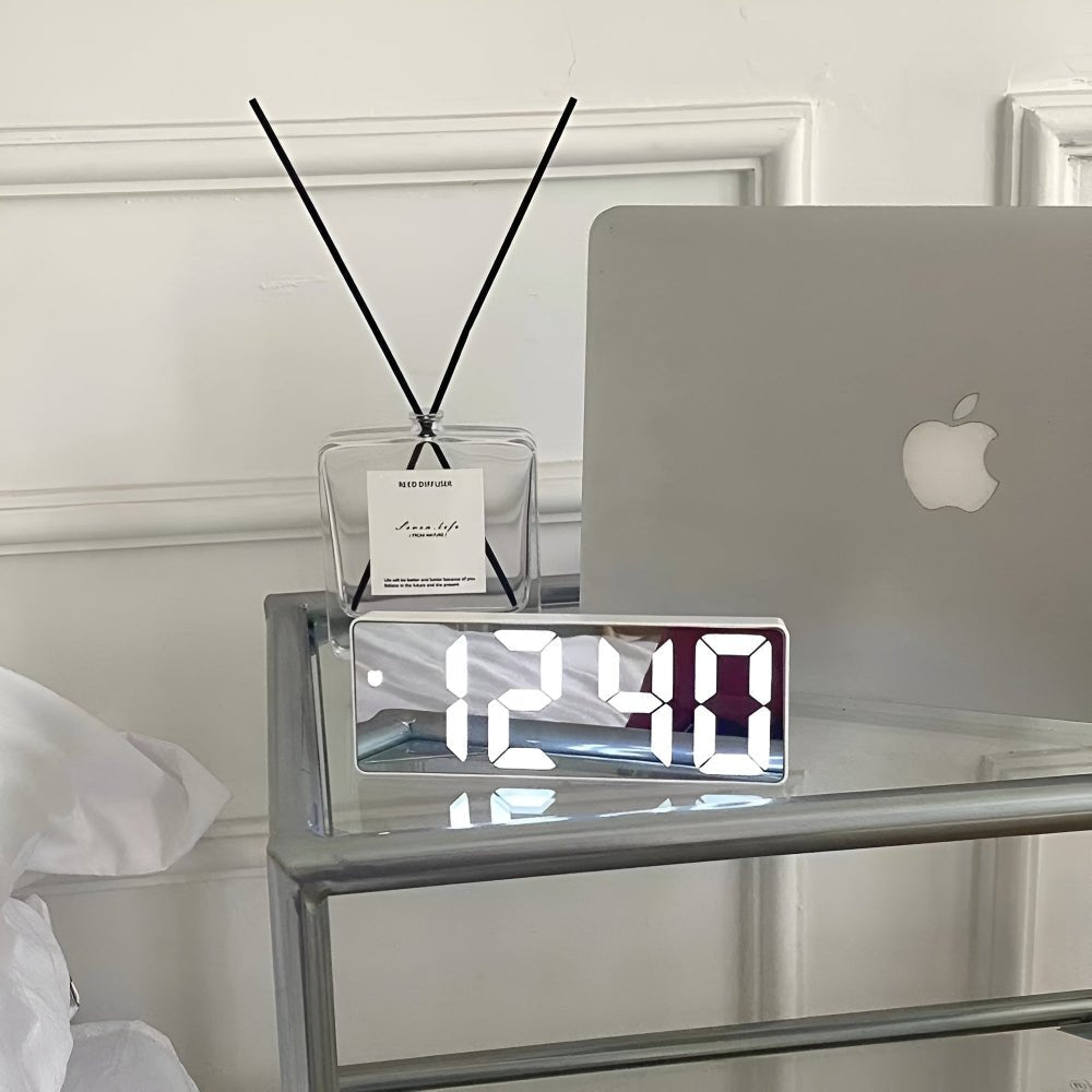 Digital Alarm Clock with LED Mirror Display - Alarm Clock - Mirror White - Seravelle Home