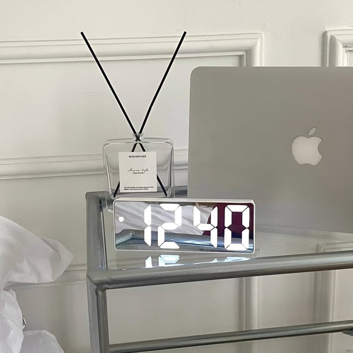 Digital Alarm Clock with LED Mirror Display - Alarm Clock - Mirror White - Seravelle Home