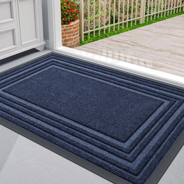 Doormat with framed design and non - slip underside - Door Mat - Navy Blue - Seravelle Home