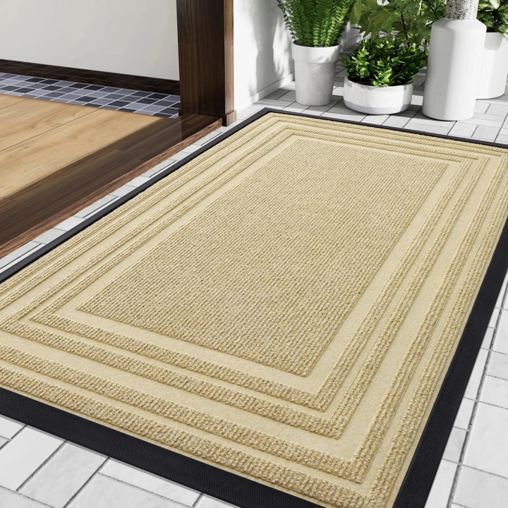 Doormat with framed design and non - slip underside - Door Mat - Beige - Seravelle Home