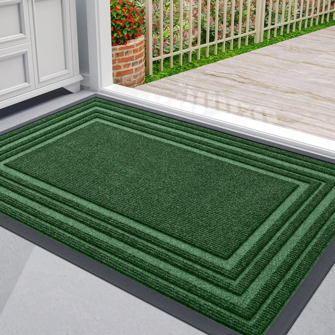 Doormat with framed design and non - slip underside - Door Mat - Green - Seravelle Home