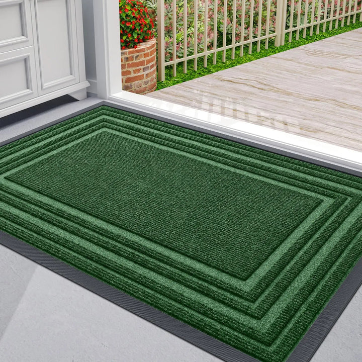 Doormat with framed design and non - slip underside - Door Mat - Green - Seravelle Home