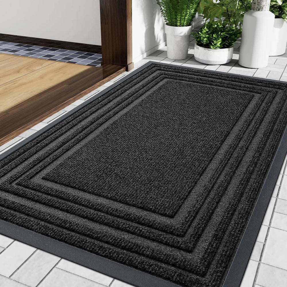 Doormat with framed design and non - slip underside - Door Mat - Black - Seravelle Home
