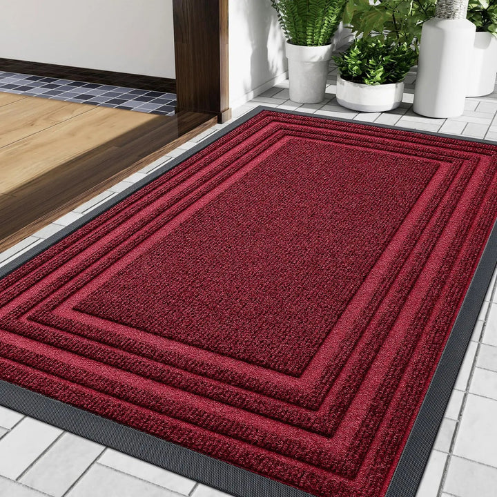 Doormat with framed design and non - slip underside - Door Mat - Red - Seravelle Home