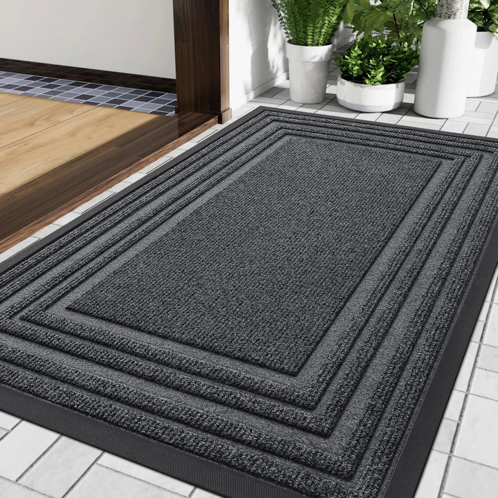 Doormat with framed design and non - slip underside - Door Mat - Grey - Seravelle Home