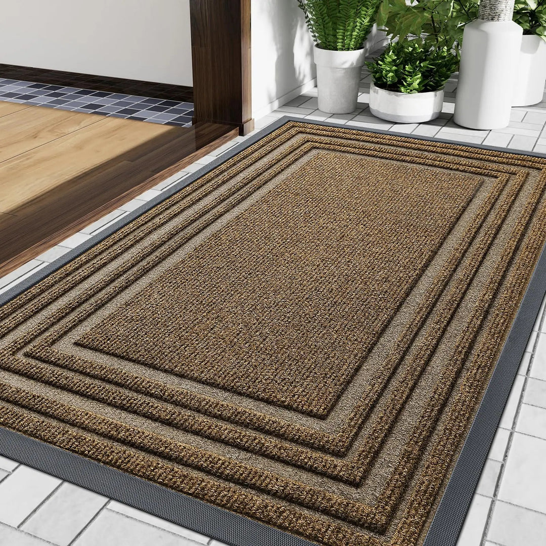 Doormat with framed design and non - slip underside - Door Mat - Brown - Seravelle Home