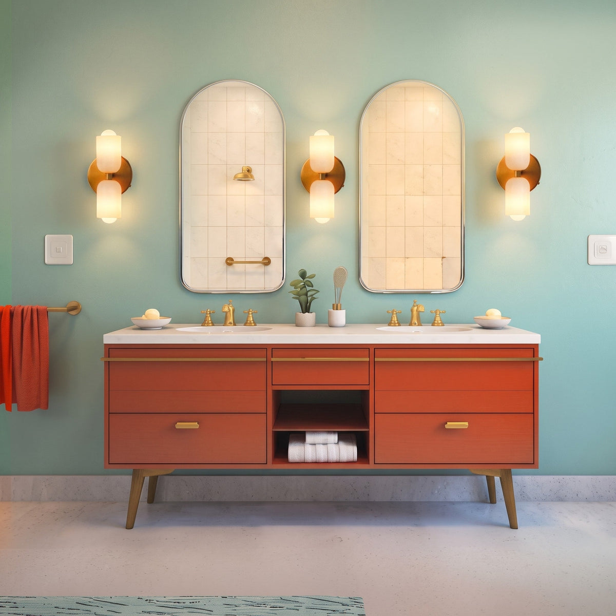 Double Head Wall Lights with Brass Frame and Glass Shades - Wall Light Fixtures - Pink - Seravelle Home
