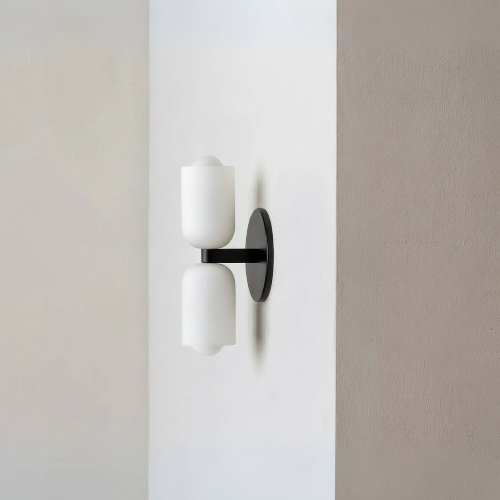 Double Head Wall Lights with Brass Frame and Glass Shades - Wall Light Fixtures - Black - Seravelle Home