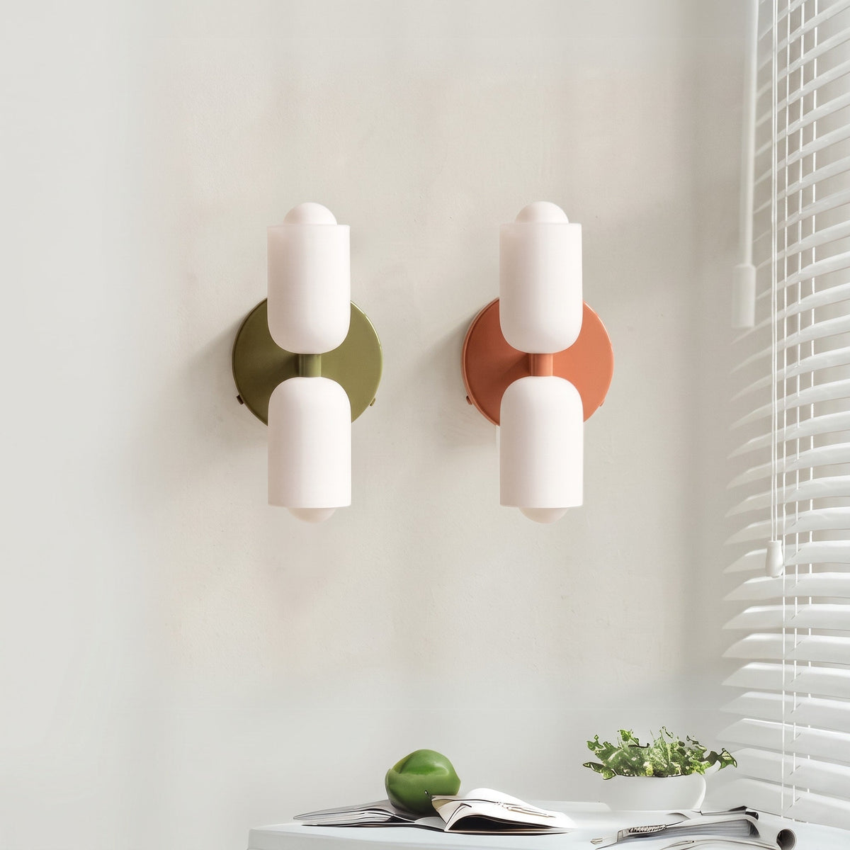 Double Head Wall Lights with Brass Frame and Glass Shades - Wall Light Fixtures - Red - Seravelle Home