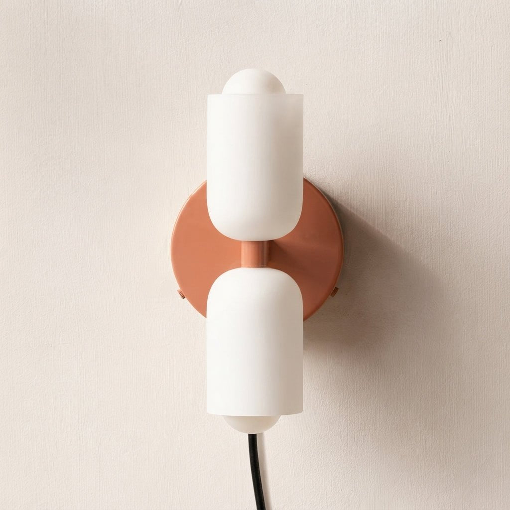 Double Head Wall Lights with Brass Frame and Glass Shades - Wall Light Fixtures - Pink - Seravelle Home