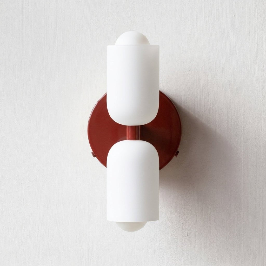 Double Head Wall Lights with Brass Frame and Glass Shades - Wall Light Fixtures - Red - Seravelle Home