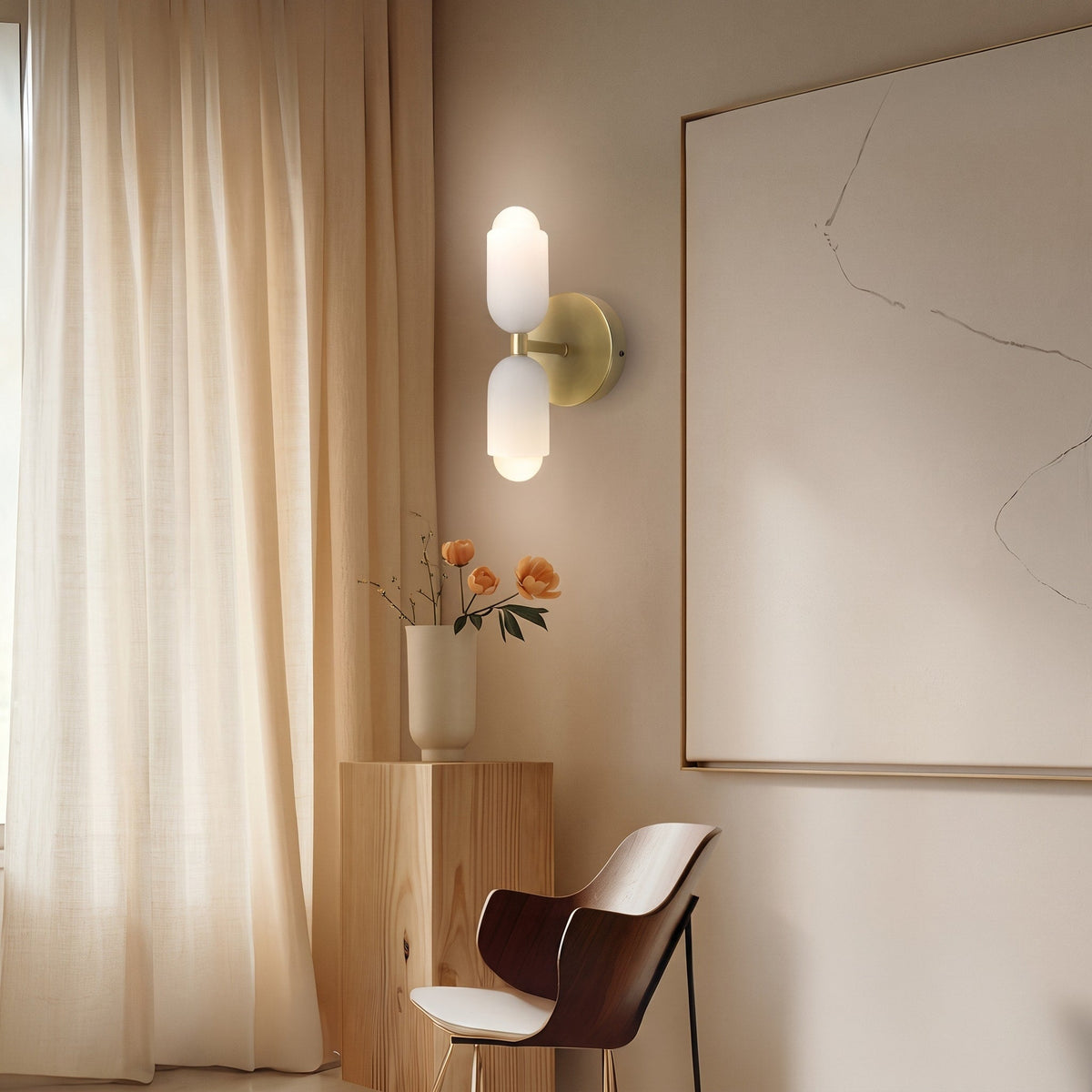 Double Head Wall Lights with Brass Frame and Glass Shades - Wall Light Fixtures - Gold - Seravelle Home