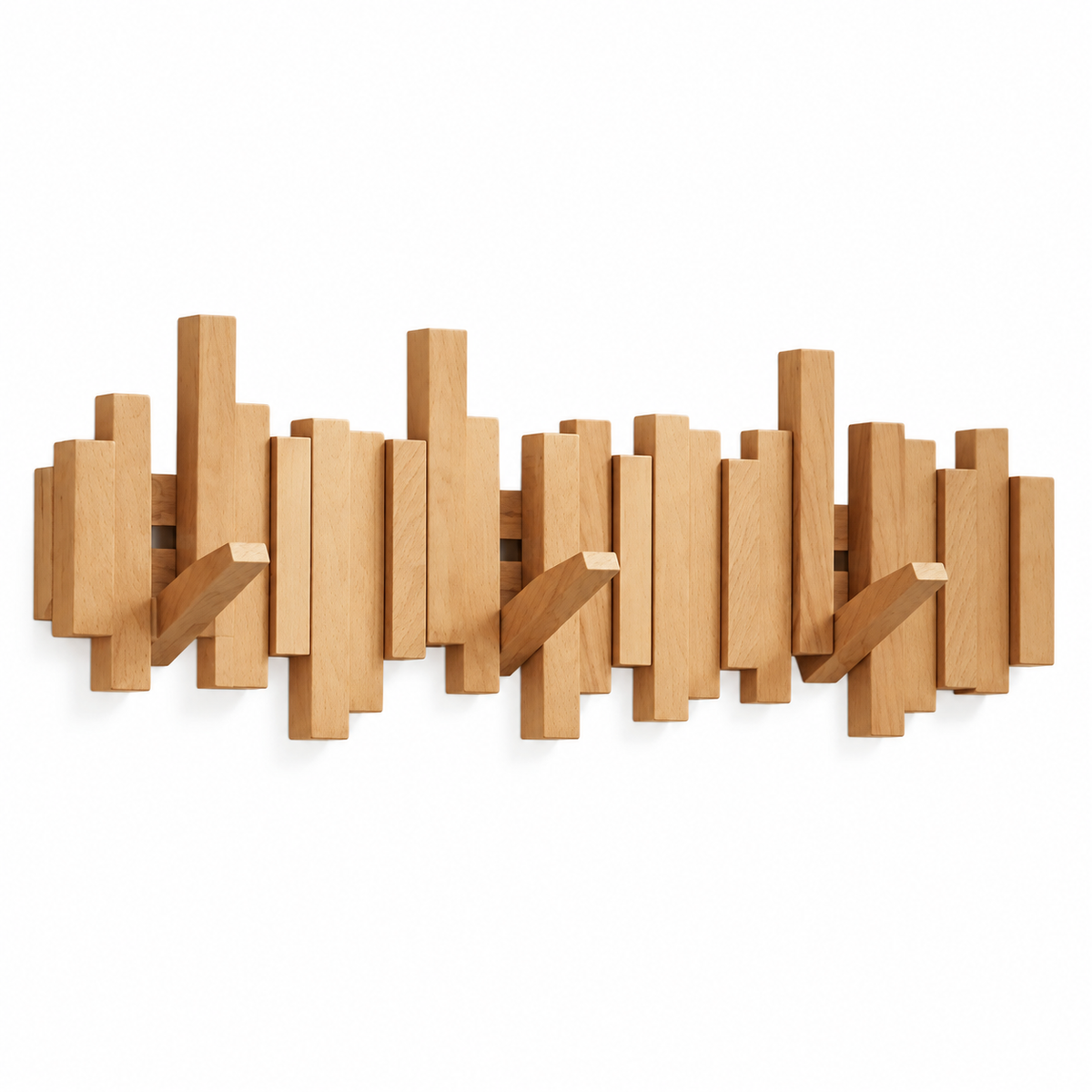 Wooden Wall Mounted Coat Rack with Folding Hooks