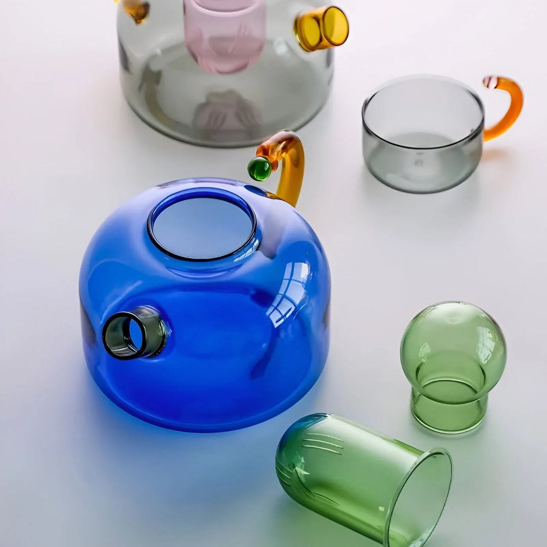 Elara - Transparent Teapot with Cups Made of Borosilicate Glass - Teapot - Gray - Seravelle Home