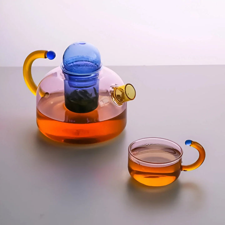 Elara - Transparent Teapot with Cups Made of Borosilicate Glass - Teapot - Gray - Seravelle Home