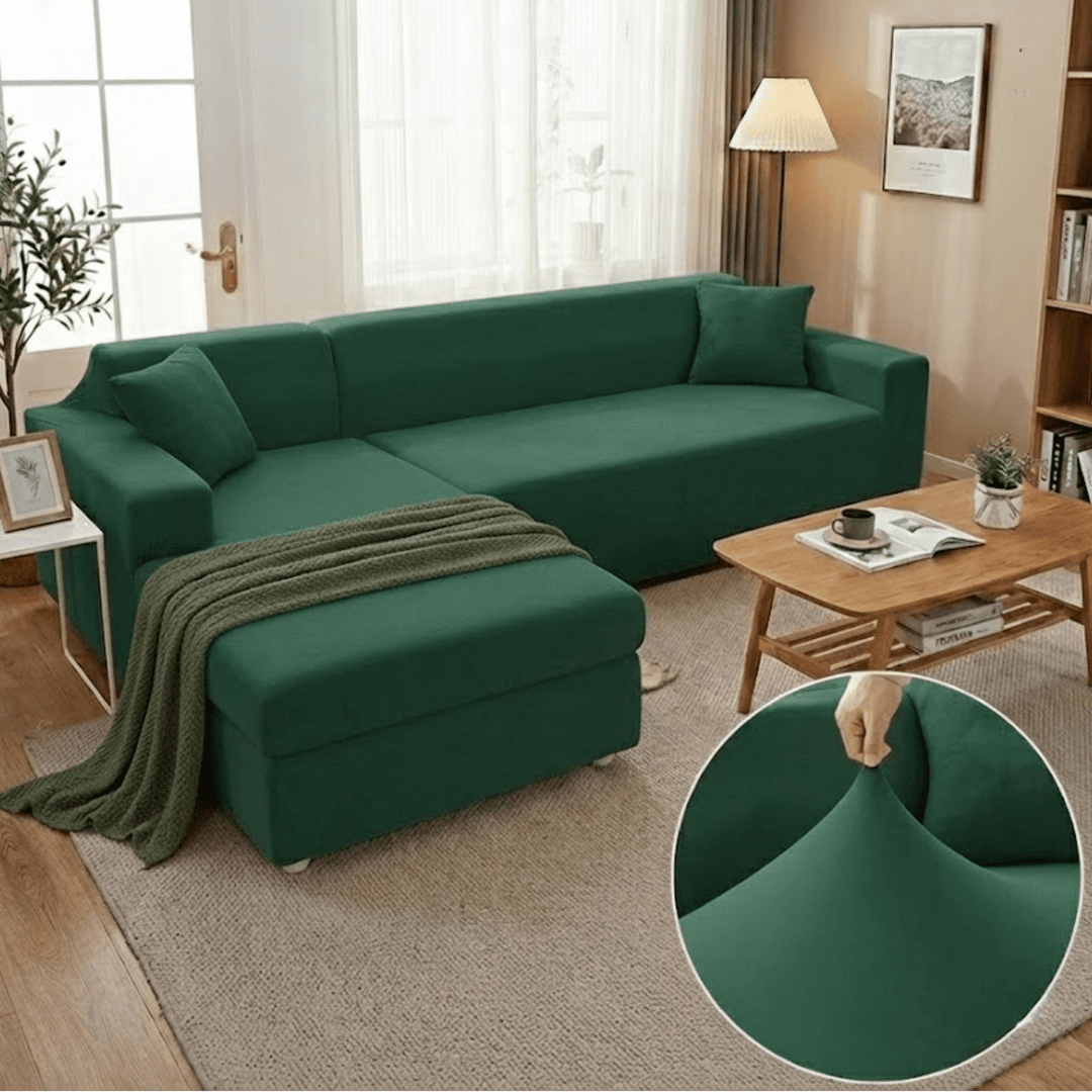 Elastic Sofa Cover for L - Shaped Sofas - Sofa Cover - Green - Seravelle Home