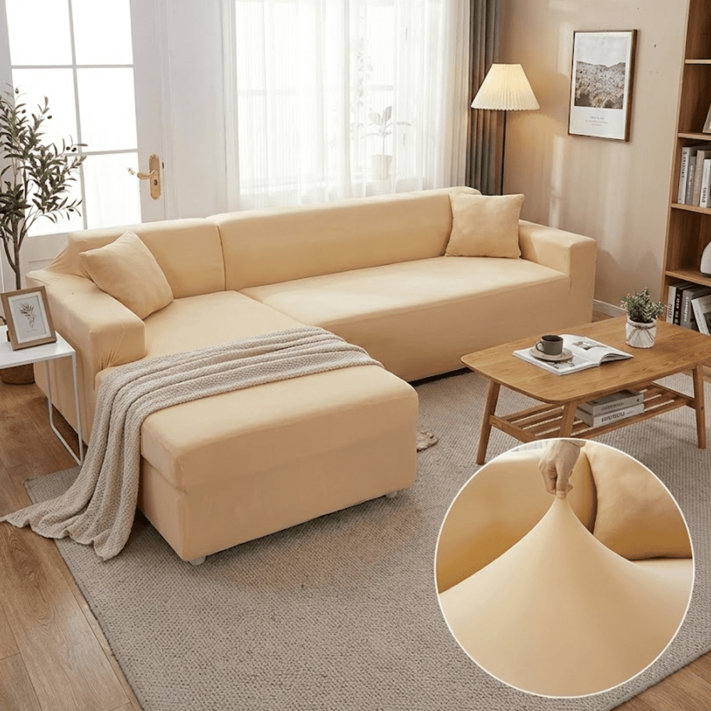 Elastic Sofa Cover for L - Shaped Sofas - Sofa Cover - Beige - Seravelle Home