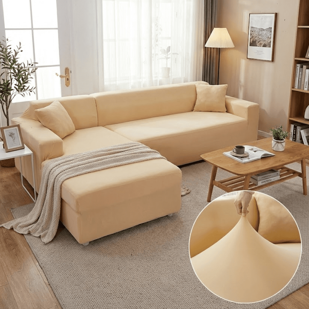 Elastic Sofa Cover for L - Shaped Sofas - Sofa Cover - Beige - Seravelle Home