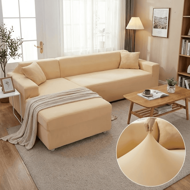 Elastic Sofa Cover for L - Shaped Sofas - Sofa Cover - Beige - Seravelle Home