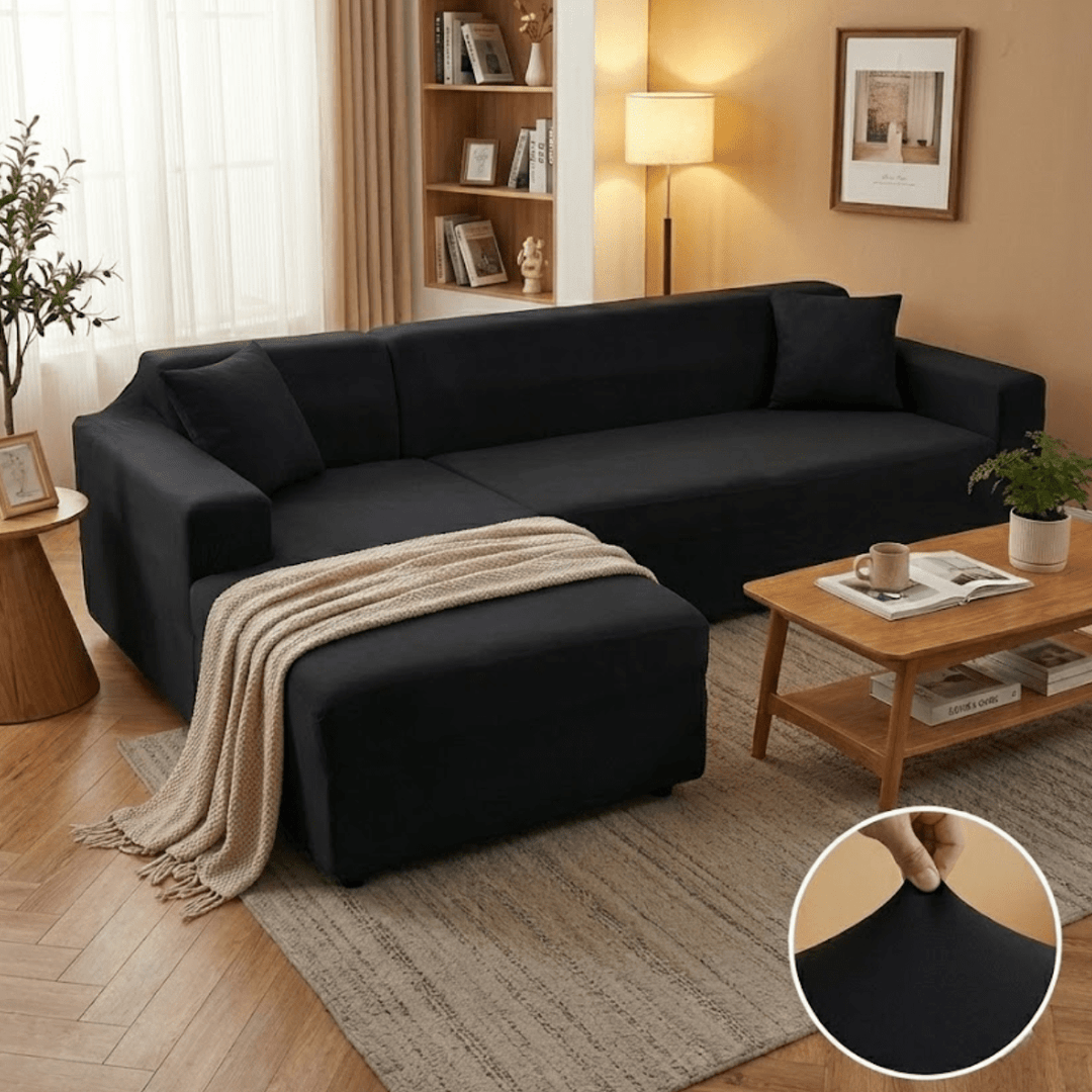 Elastic Sofa Cover for L - Shaped Sofas - Sofa Cover - Black - Seravelle Home