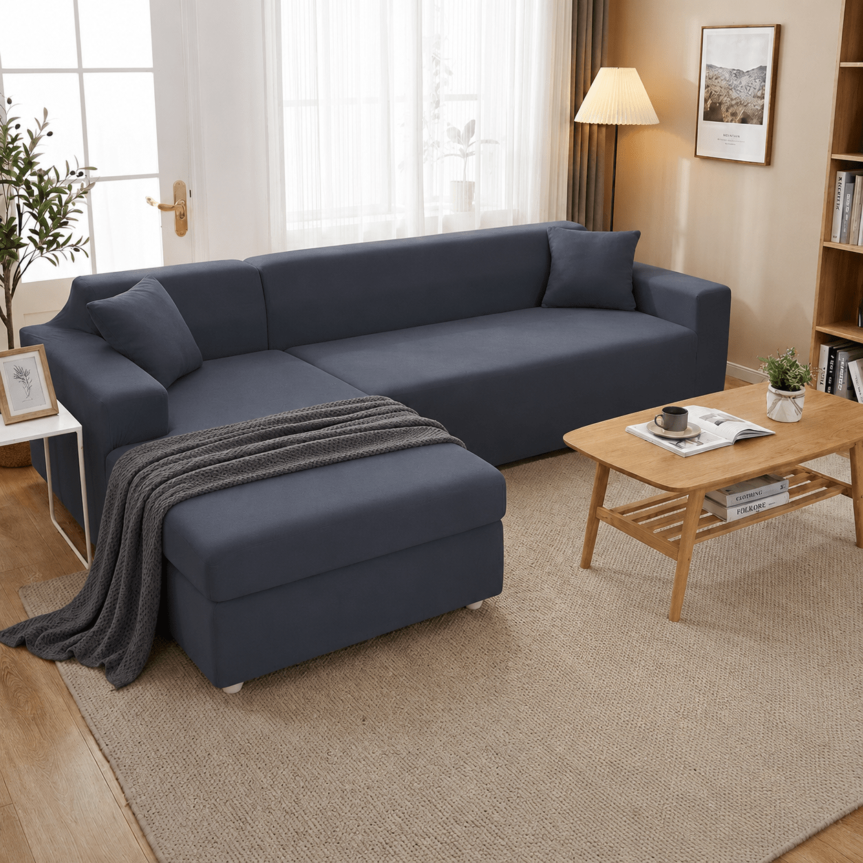 Elastic Sofa Cover for L-Shaped Sofas - Sofa Cover - Dark Grey - Seravelle Home