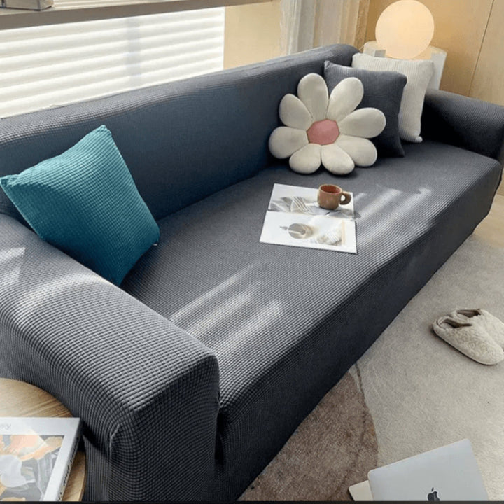 Elastic Sofa Cover with Textured Surface for Upholstered Furniture - Sofa Cover - Dark Grey - Seravelle Home