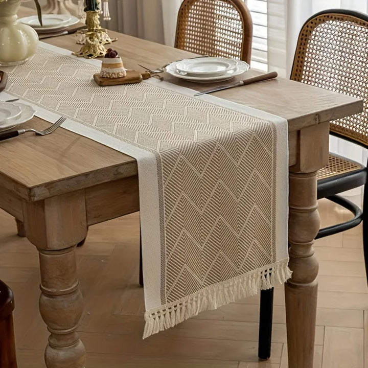Elegant table runner with woven texture for home ambiance
