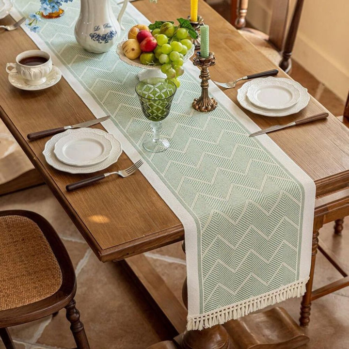Elegant table runner with woven texture for home ambiance