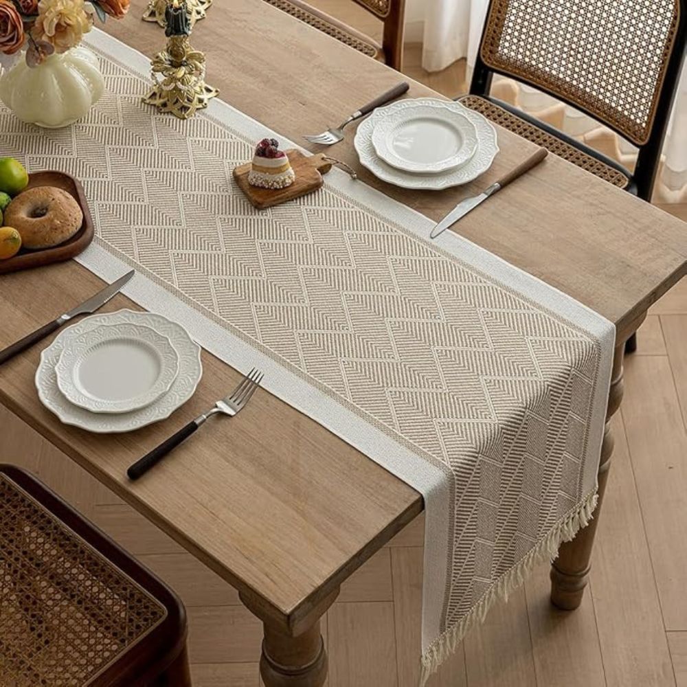Elegant table runner with woven texture for home ambiance