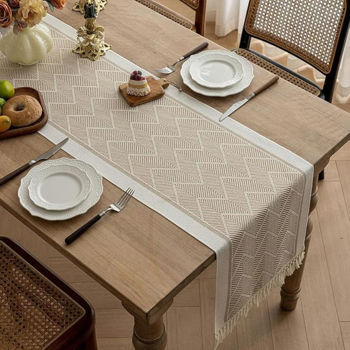 Elegant table runner with woven texture for home ambiance