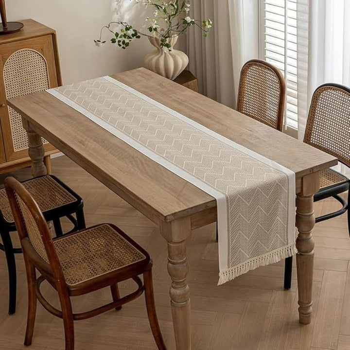 Elegant table runner with woven texture for home ambiance