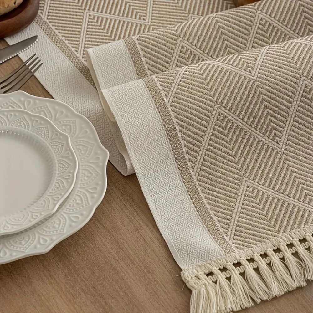 Elegant table runner with woven texture for home ambiance