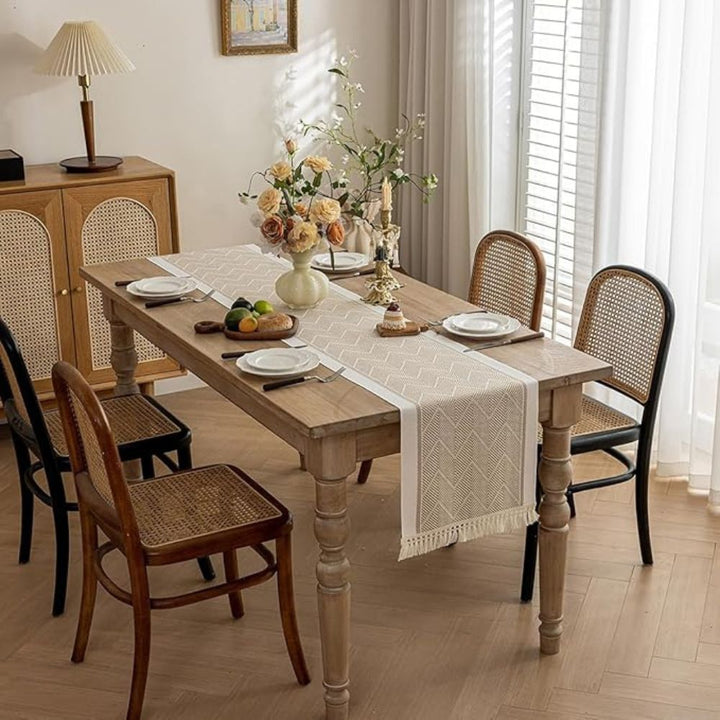 Elegant table runner with woven texture for home ambiance