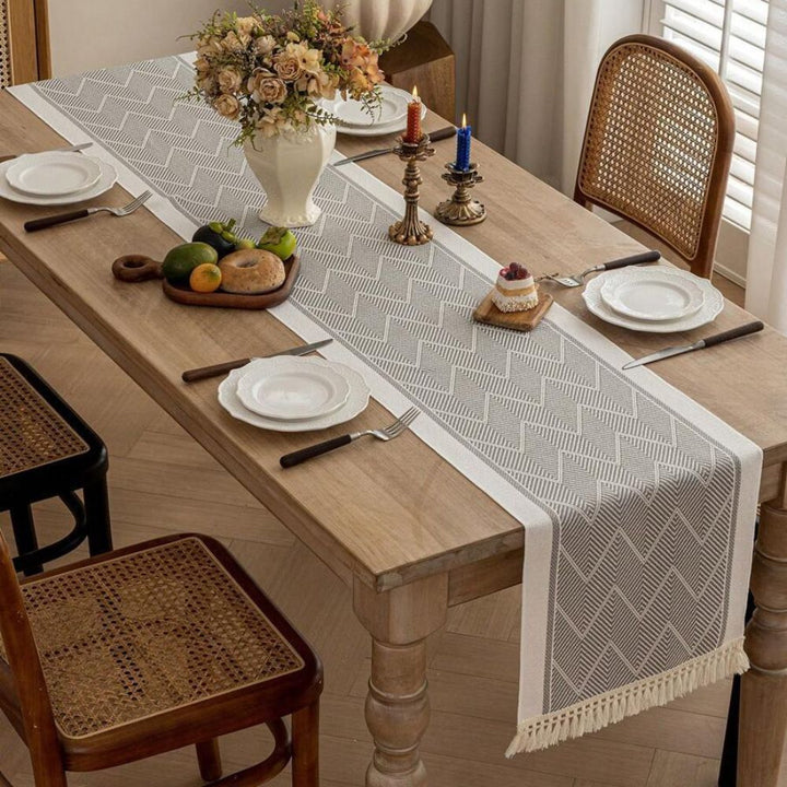Elegant table runner with woven texture for home ambiance