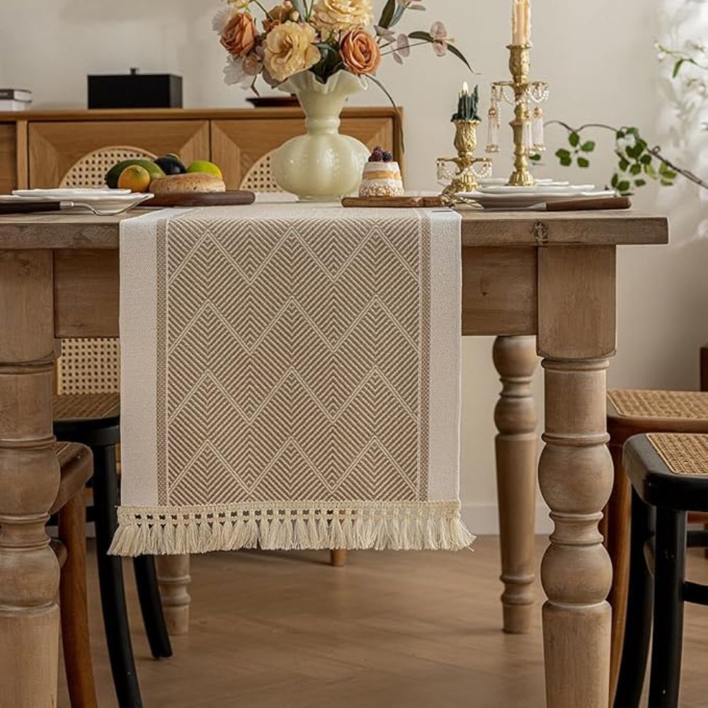 Elegant table runner with woven texture for home ambiance