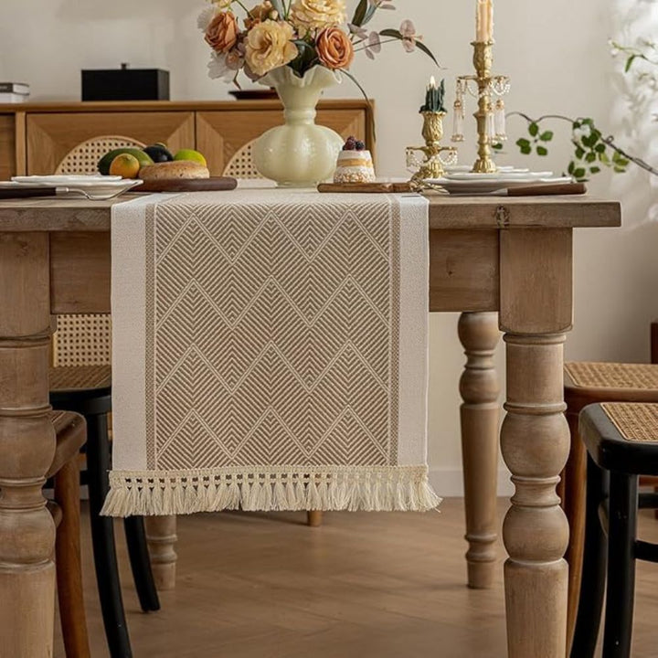 Elegant table runner with woven texture for home ambiance