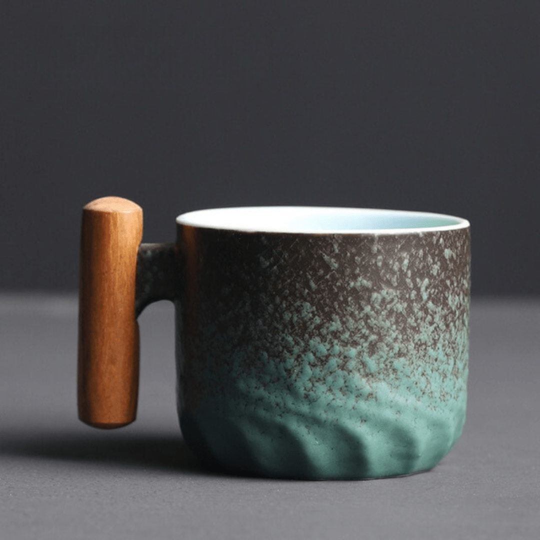 Espresso Cup with Vintage Design and Wooden Handle - Mug - Green - Seravelle Home