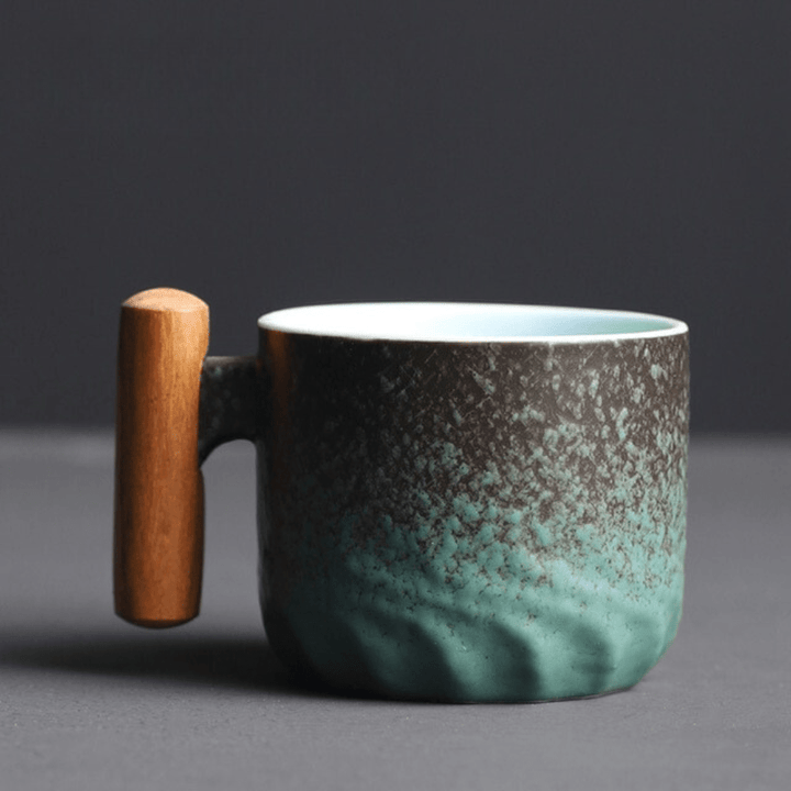 Espresso Cup with Vintage Design and Wooden Handle - Mug - Green - Seravelle Home