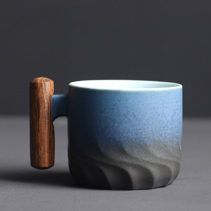 Espresso Cup with Vintage Design and Wooden Handle - Mug - Blue - Seravelle Home