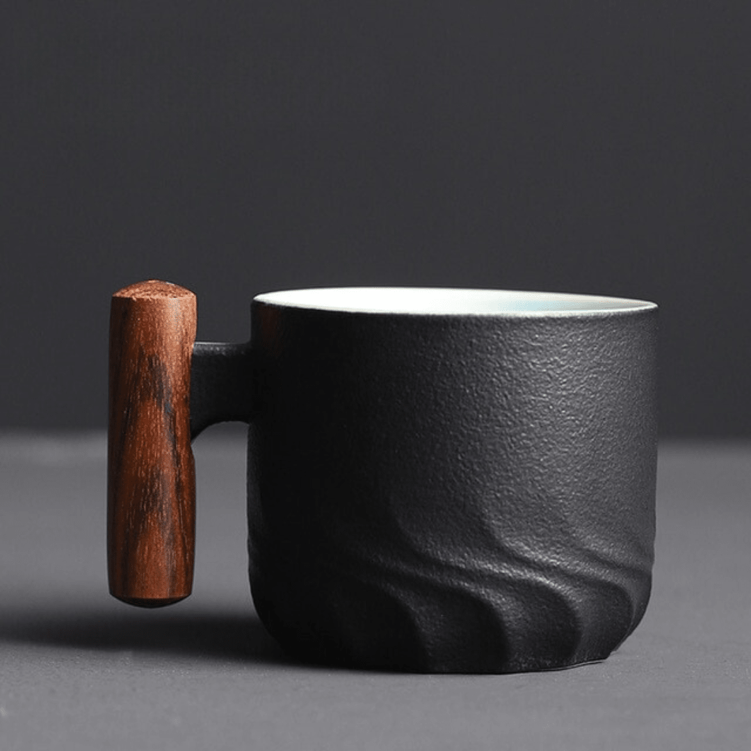 Espresso Cup with Vintage Design and Wooden Handle - Mug - Black - Seravelle Home