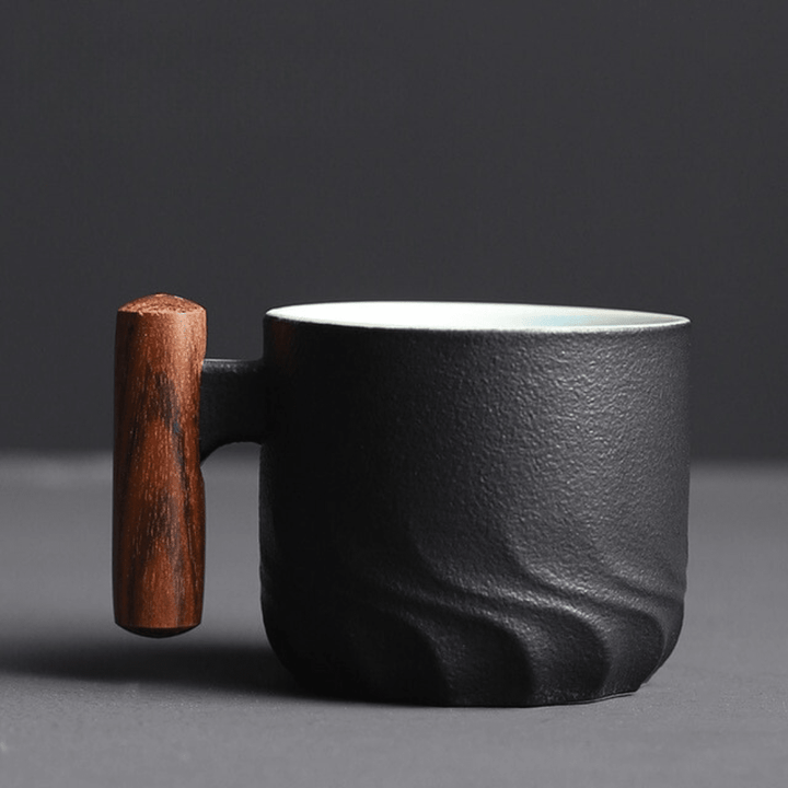 Espresso Cup with Vintage Design and Wooden Handle - Mug - Black - Seravelle Home