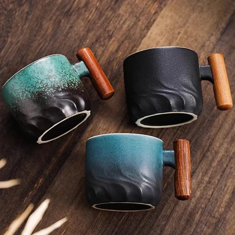 Espresso Cup with Vintage Design and Wooden Handle - Mug - Complete Set - Seravelle Home