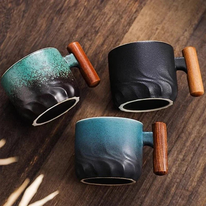 Espresso Cup with Vintage Design and Wooden Handle - Mug - Complete Set - Seravelle Home