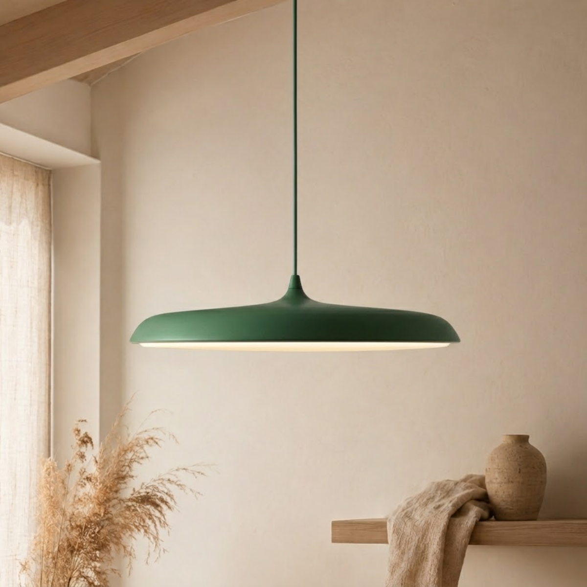 Flat Disc LED Pendant Light with Wide Metal Shade - Pendant Light Fixtures - Light Green - Seravelle Home
