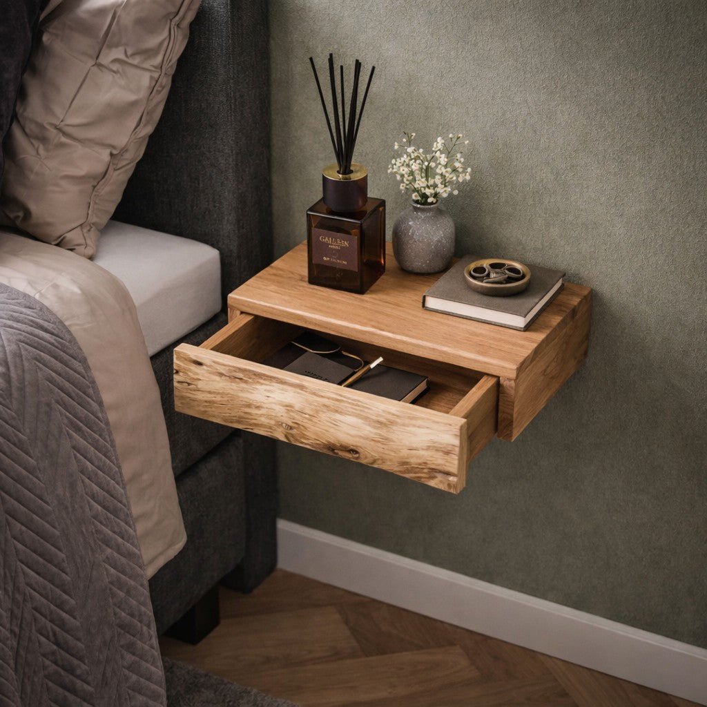 Floating Wall Shelf with Live Edge Wood Design - Floating Wall Shelves & Ledges - 30x20x8 cm - Seravelle Home