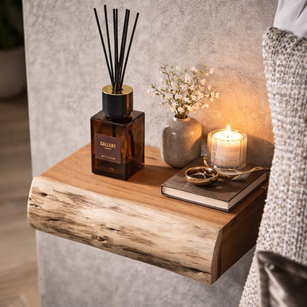 Floating Wall Shelf with Live Edge Wood Design - Floating Wall Shelves & Ledges - 30x20x8 cm - Seravelle Home