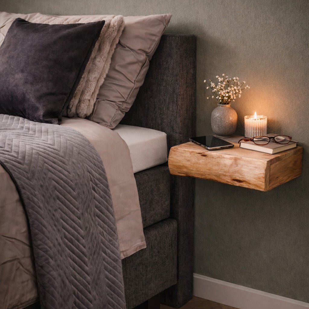 Floating Wall Shelf with Live Edge Wood Design - Floating Wall Shelves & Ledges - 30x20x8 cm - Seravelle Home